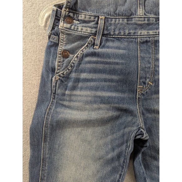Ambercrombie Fitch Denim Bib Overalls Womens SZ XS Blue Whiskers Tapered Classic - Picture 4 of 15